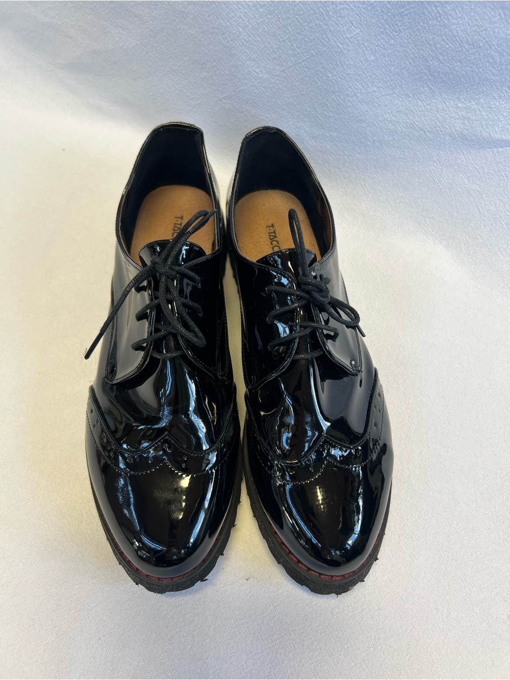 T.TACCARDI Patent Oxford Shoes Black Lace Up EU 41 Leather Insole